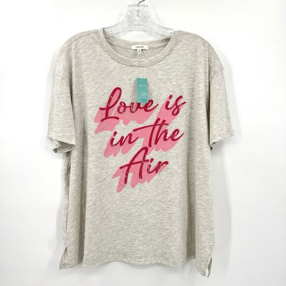 Maurices Shirt Womens 0X Short Sleeve Gray “Love Is In The Air” Graphic-T New! - Picture 2 of 8